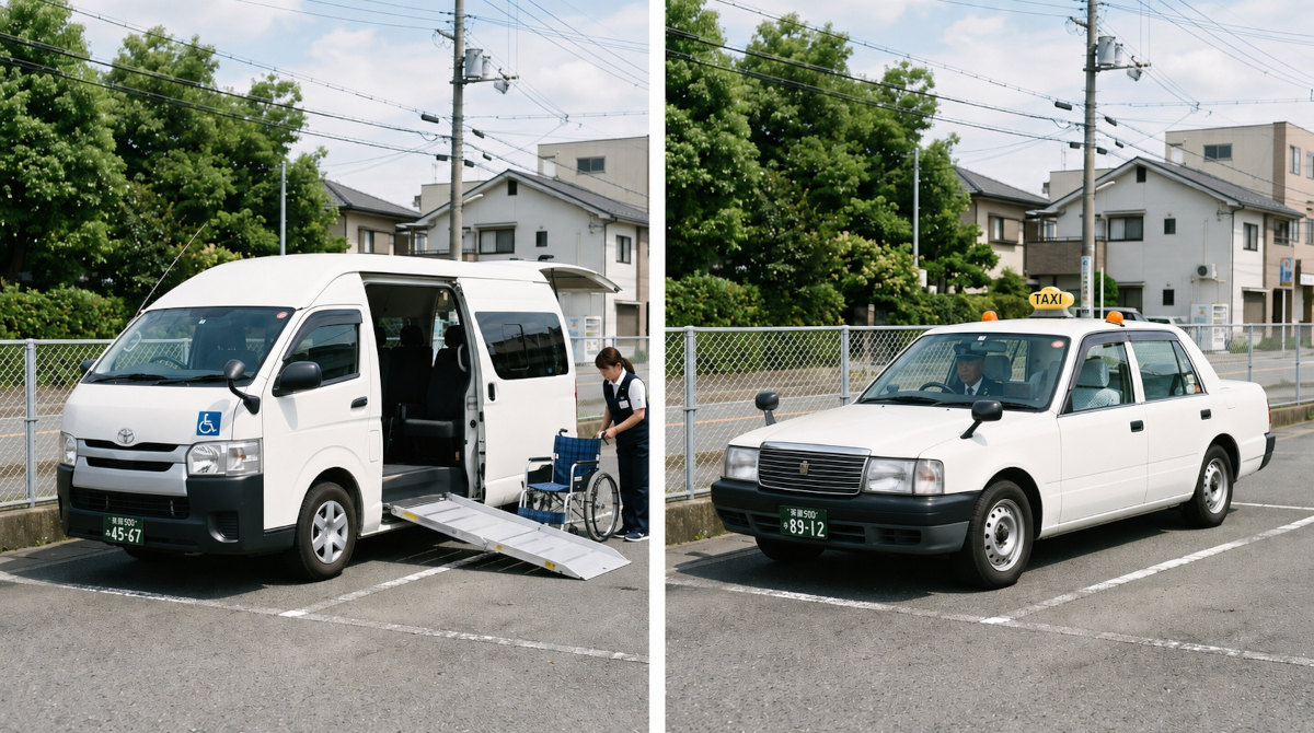 福祉車両の介護タクシーと一般的なセダン型タクシーの車両比較