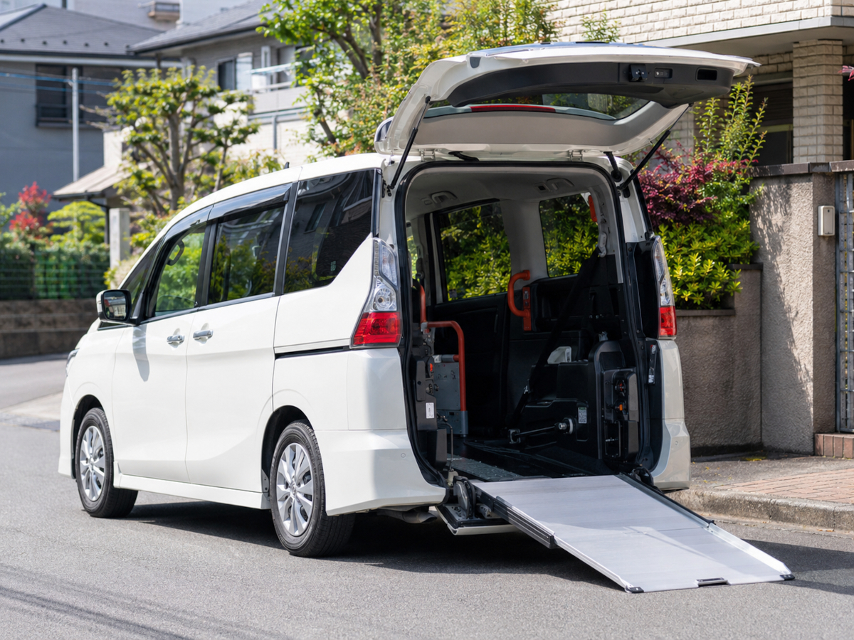 スロープを設置した介護タクシーの福祉車両外観