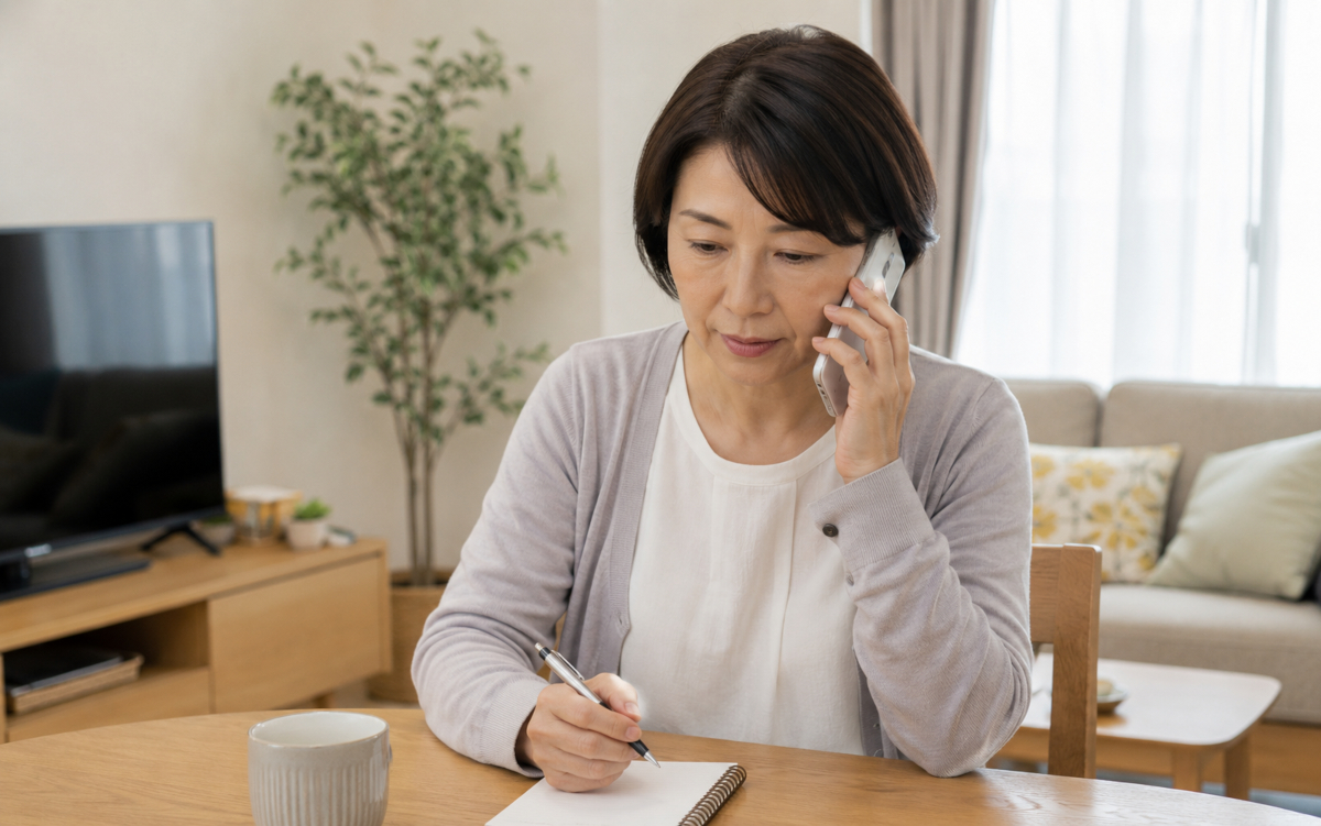 電話で介護タクシーの予約をする家族の手元