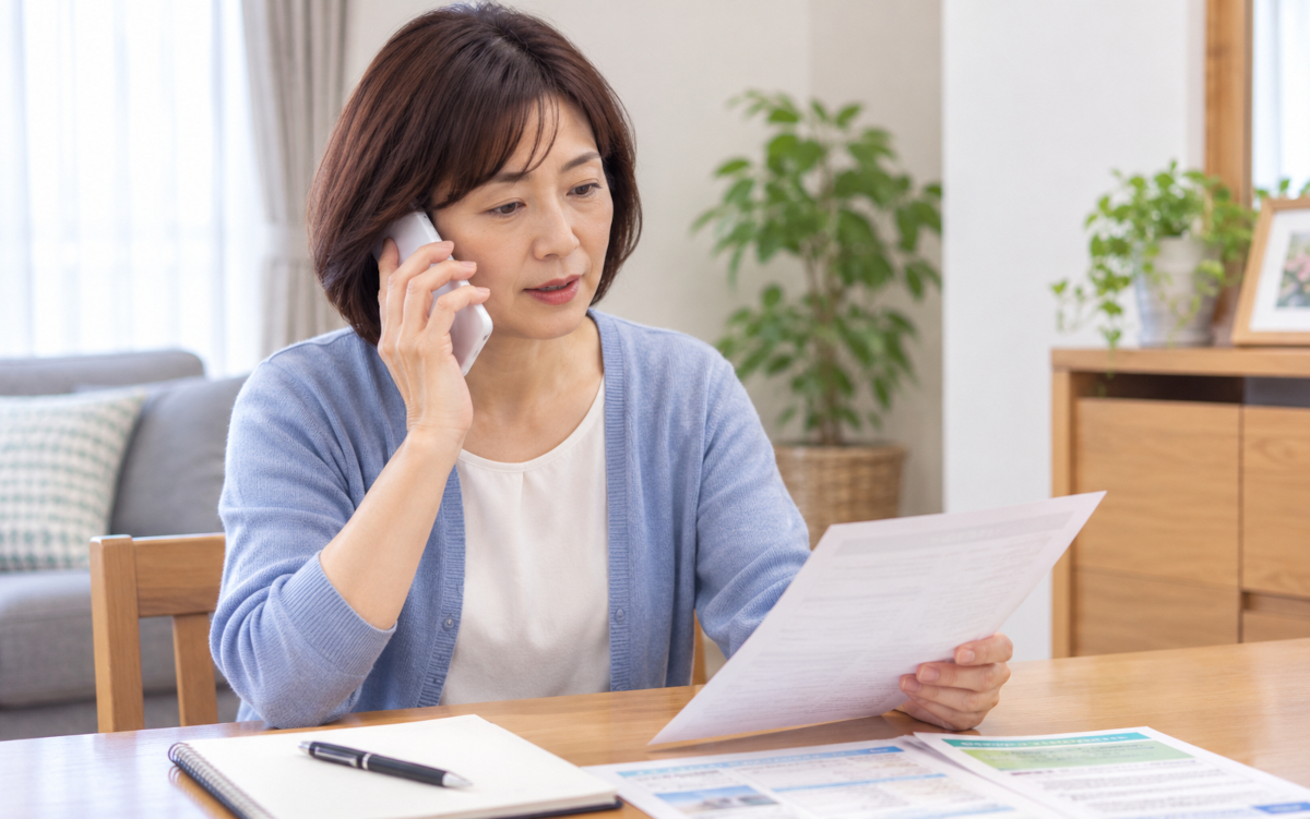 介護タクシーの利用資格について電話で確認する家族